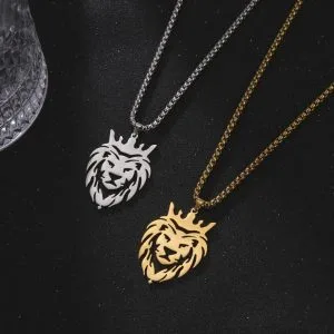 Lion With King Crown Necklace For Men Sri Lanka Cricket Lion Charm Necklace Vintage Mens Box Chain Necklace Pendant Choker Jewelry Gifts for Men