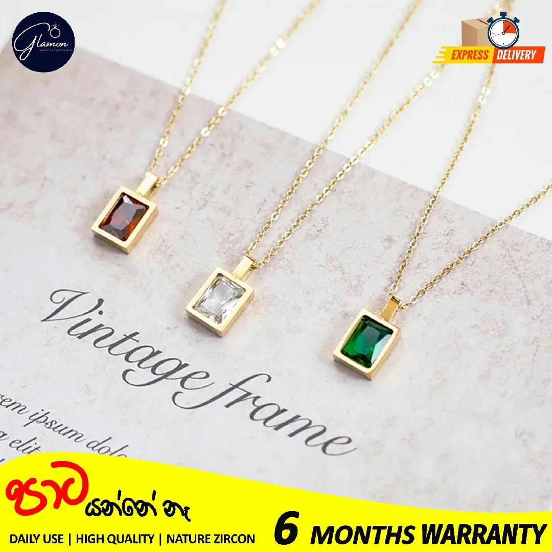 Glamon High Quality Red Green White Necklace For Girls Stainless Steel Gold Chain Clavicle Luxury Zircon Gold Plated necklace Women Jewellery Gift
