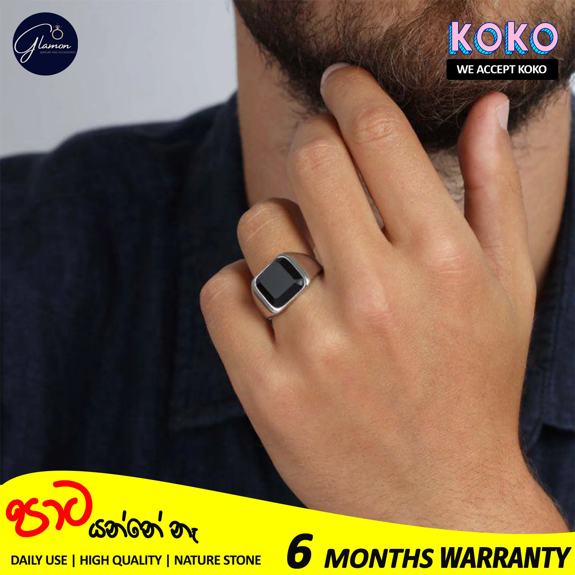 Glamon Black ONYX Ring For Boys High Quality Never Fade