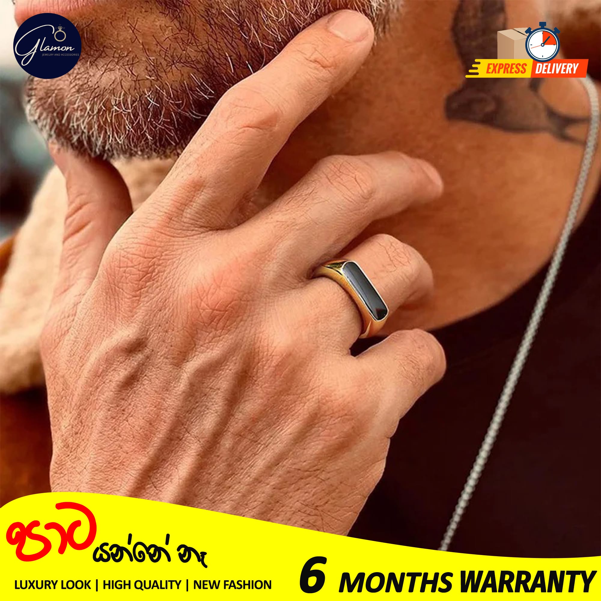 Glamon BlackWave Gold Ring For Men Women Stainless Steel Simple Trendy Fashion Vintage Rings Women Men unisex Jewelery Gift